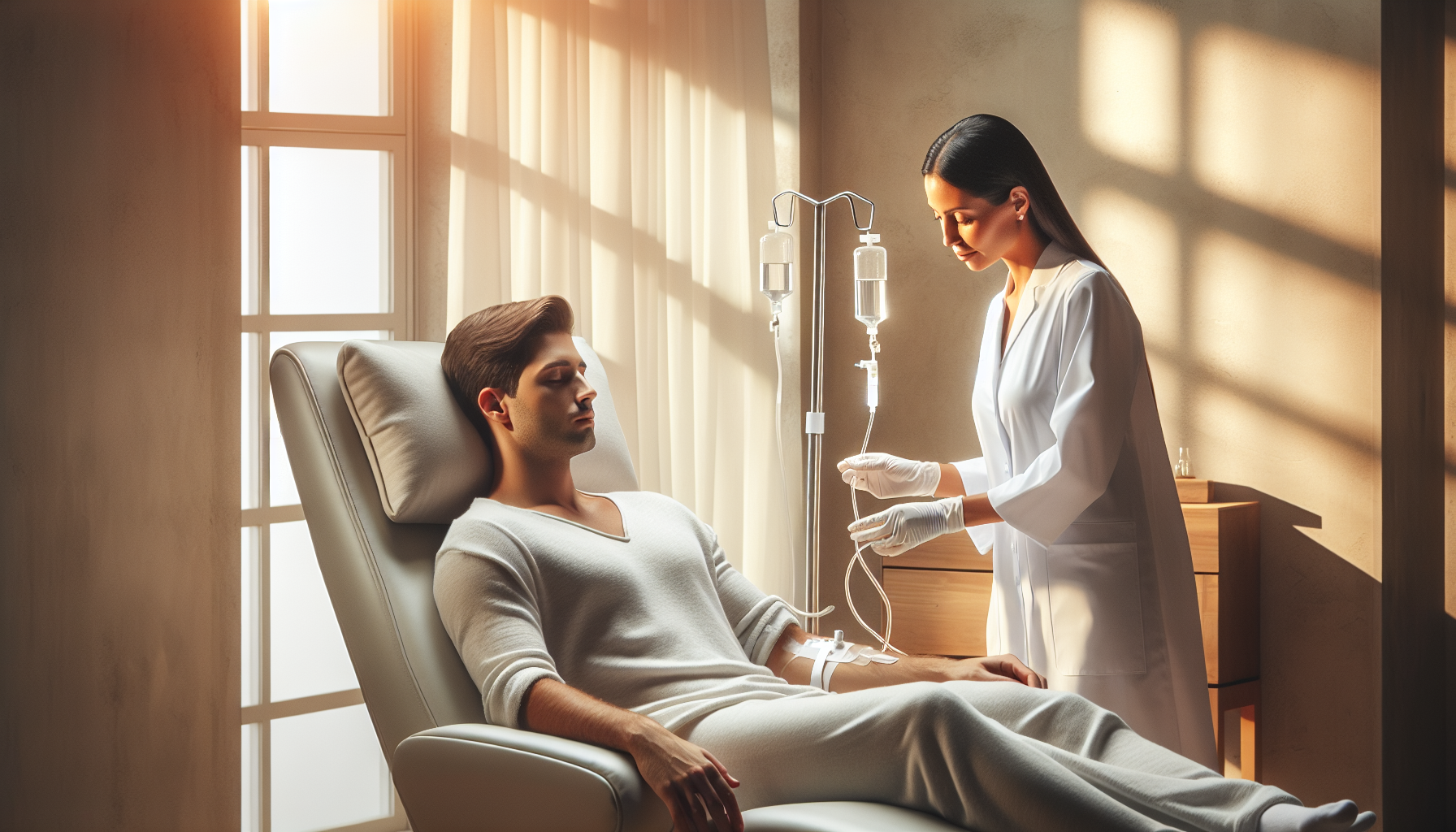 Illustration of a person receiving ketamine infusion therapy
